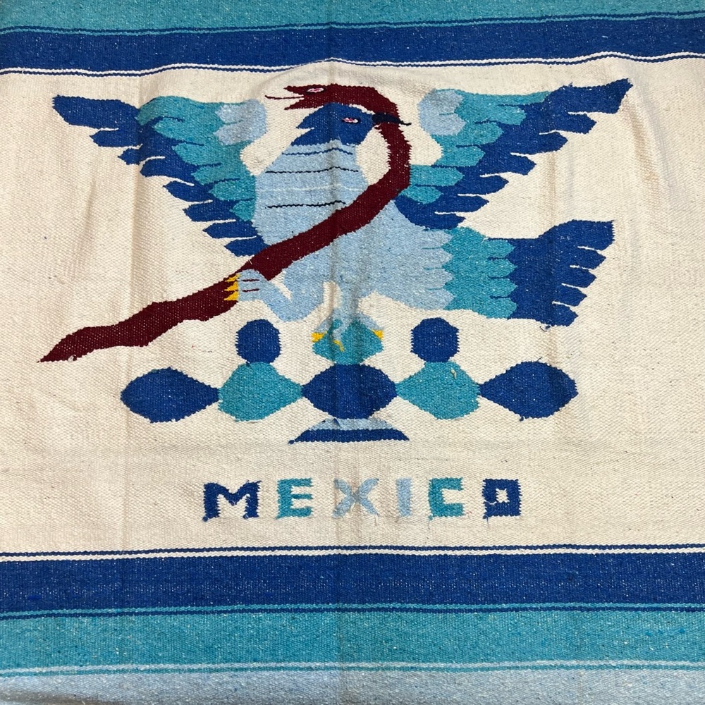 Vintage Mexican Serape Eagle Blanket Large Woven Southwestern Throw
